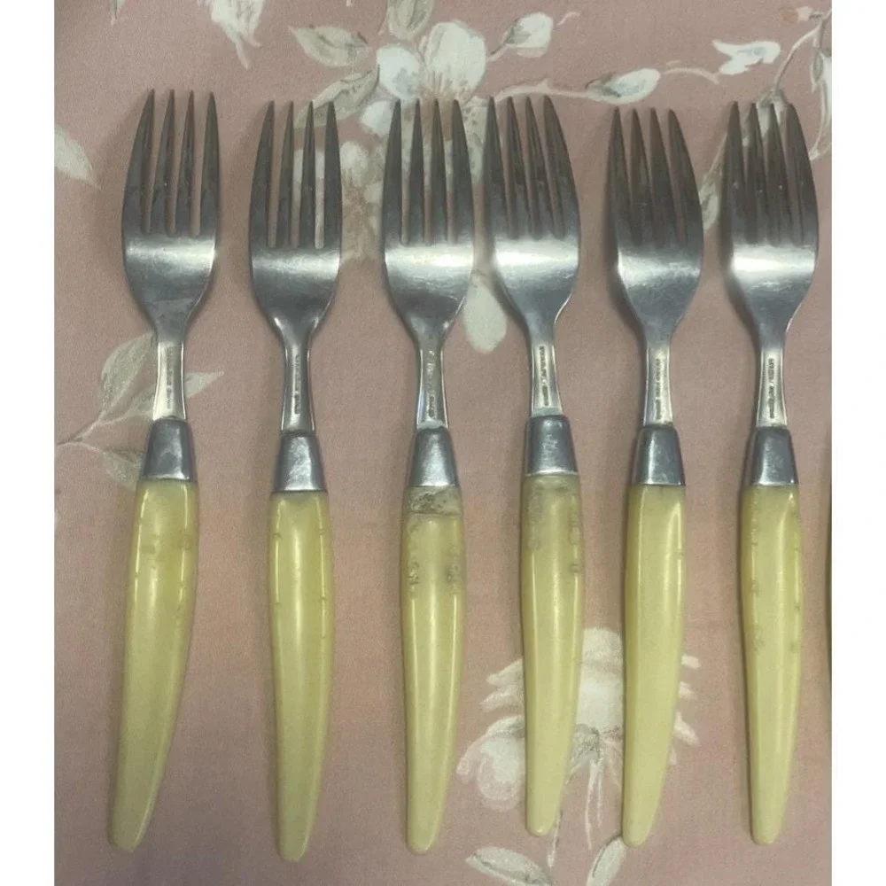 Vintage Stainless Steel Flatware Mid Century Modern Cream Handles 23 Pieces